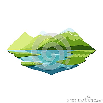 Alaska Mountain and Lake Reflection Landscape Vector Illustration