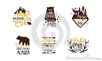 Alaska National Park Eco Club Logo Templates Design Protection of Forest and Nature Hand Drawn Emblems Vector Vector Illustration
