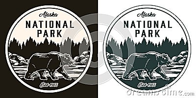 Alaska national park round monochrome label Vector Illustration