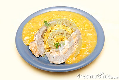 Alaska pollock with mango sauce Stock Photo