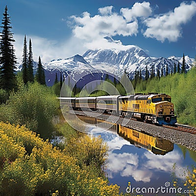 Ai Generated illustration Wildlife Concept of Alaska Railroad Scenic Trips Cartoon Illustration