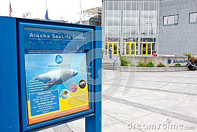 Alaska - Seward Alaska Sea Life Center Sign Editorial Stock Photo