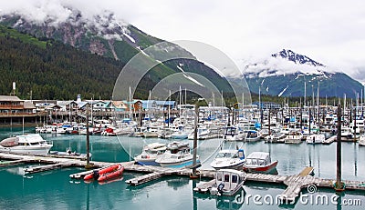 Alaska Seward Small Boat Harbor, Mountains Editorial Stock Photo