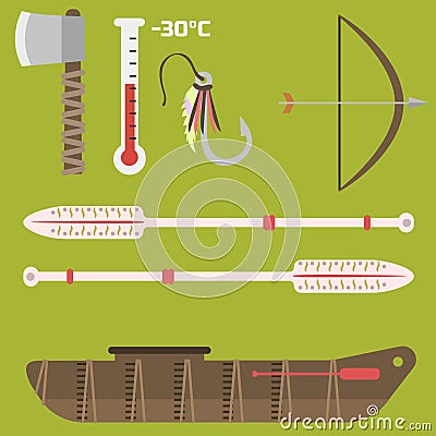 Alaska state symbols flat style vector america travel tools national geographic outdoor north arctic icons illustration Vector Illustration