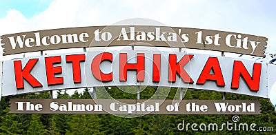 Alaska Welcome to Ketchikan Sign Editorial Stock Photo