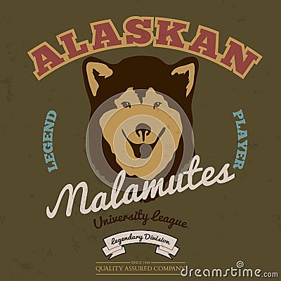 Alaskan malamute club. Tee graphic. Vector Vector Illustration