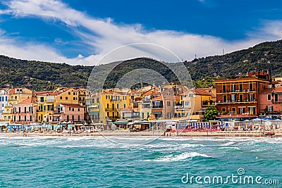 Alassio With Colorful Buildings-Alassio,Italy Stock Photo