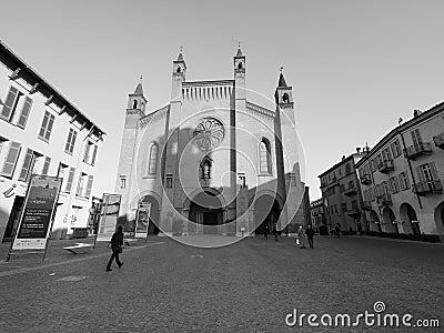 San Lorenzo Cathedral in Alba in black and white Editorial Stock Photo