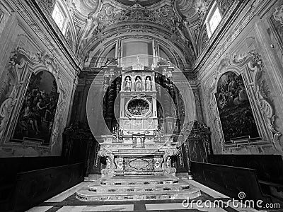 San Lorenzo Cathedral in Alba in black and white Editorial Stock Photo