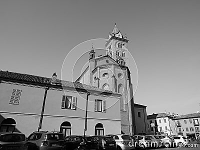 San Lorenzo Cathedral in Alba in black and white Editorial Stock Photo
