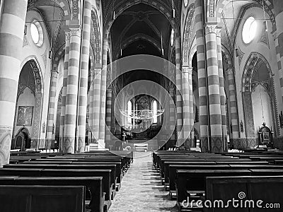 San Lorenzo Cathedral in Alba in black and white Editorial Stock Photo