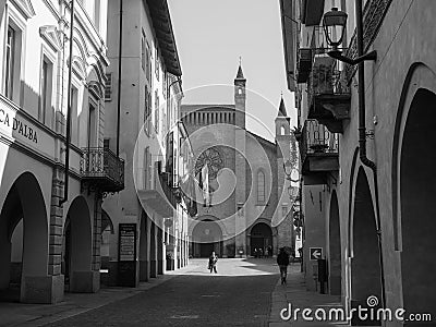 San Lorenzo Cathedral in Alba in black and white Editorial Stock Photo