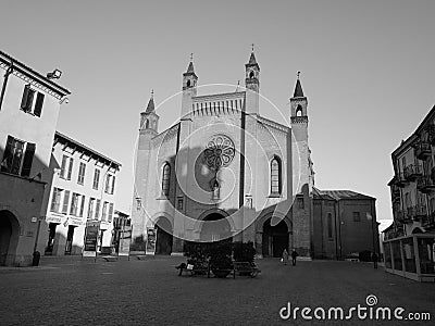 San Lorenzo Cathedral in Alba in black and white Editorial Stock Photo