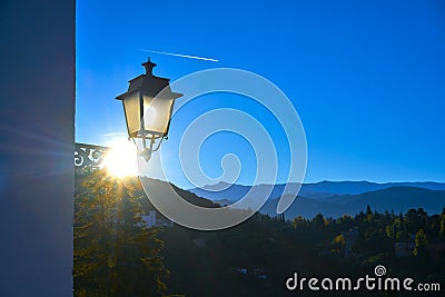 Albaicin sunrise streetlight in Granada Spain Stock Photo