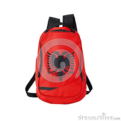 Albania flag backpack isolated on white Stock Photo