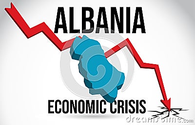 Albania Map Financial Crisis Economic Collapse Market Crash Global Meltdown Vector Vector Illustration