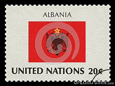ALBANIA - Postage Stamp of Albania national flag Editorial Stock Photo