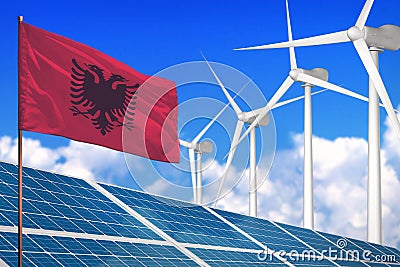 Albania solar and wind energy, renewable energy concept with solar panels - renewable energy against global warming - industrial i Cartoon Illustration