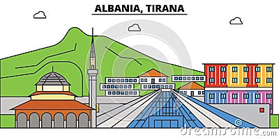 Albania, Tirana, islam. City skyline, architecture, buildings, streets, silhouette, landscape, panorama, landmarks Vector Illustration