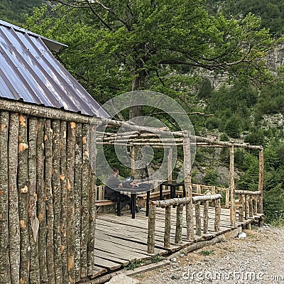 Wooden kiosk Biker`s paradise Editorial Stock Photo