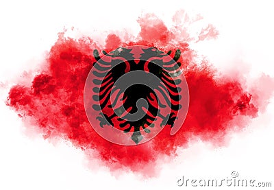 Albanian flag performed from color smoke on the white background. Abstract symbol Stock Photo