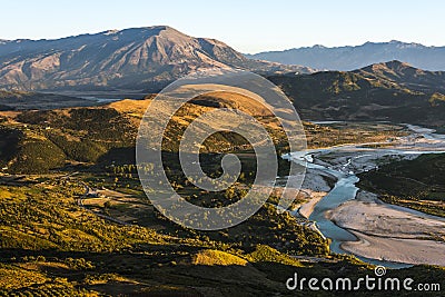 Albanian landscape in Byllis village north-east of Vlore at sunset, Albania Stock Photo