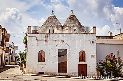 Alberobello, Italy - May 31 - Old white house in the central part of the village Editorial Stock Photo