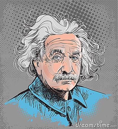 Albert Einstein colored portrait illustration, line art vector Vector Illustration