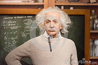 Albert Einstein wax figure at Madame Tussauds museum in Istanbul. Editorial Stock Photo