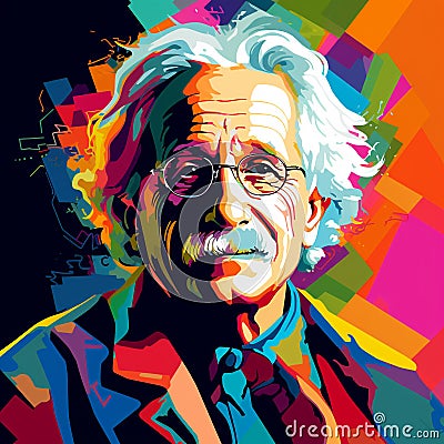 Albert Enstein Wpap style Generative AI Cartoon Illustration