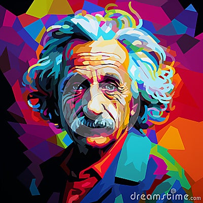 Albert Enstein Wpap style Generative AI Cartoon Illustration