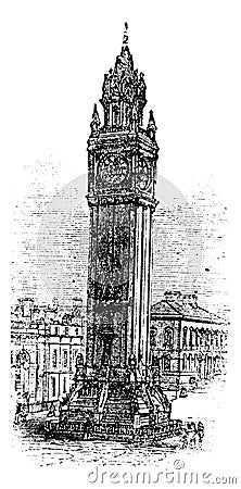 Albert Memorial Clock, in Belfast, Ireland vintage engraving Vector Illustration