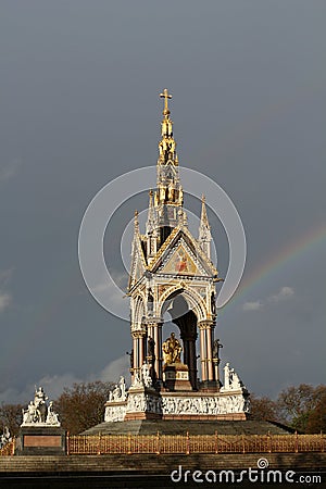 Albert Memorial Kensington Gardens London rainbow Editorial Stock Photo