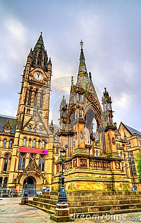 Albert Memorial and Manchester Town Hall in England Editorial Stock Photo