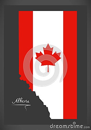 Alberta Canada map with Canadian national flag illustration Vector Illustration