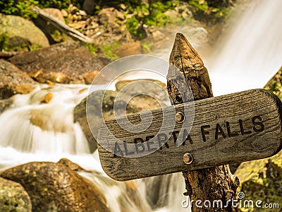 Alberta Falls Wooden Sign Stock Photo