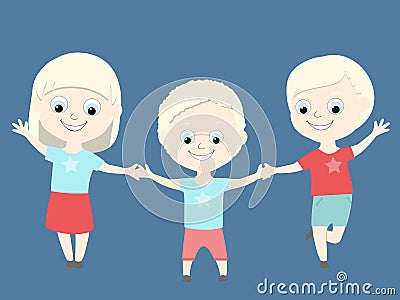 Albino children are happy and cheerful. Boys and girl holding hands. For the design of posters and materials for the International Vector Illustration