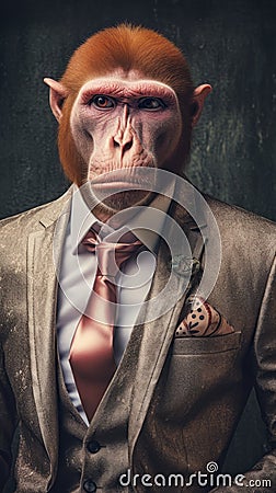 Albino monkey dressed in an elegant suit with a nice tie Stock Photo