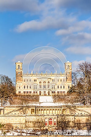 Albrechtsberg Castle in Dresden in winter Stock Photo