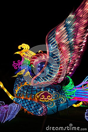 Dragon Lights Albuquerque, Silk Phoenix lantern. Chinese traditional art celebrates the Chinese New Year Editorial Stock Photo