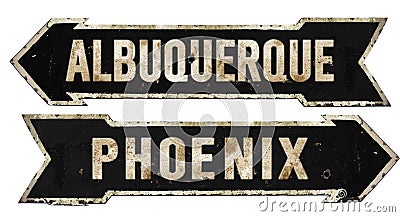 Albuquerque Phoenix Street Sign Grunge Arrow Metal Retro Vintage Stock Photo