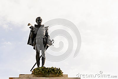 Alcala de Henares, Madrid, Spain, October 16, 2022:: Statue of Miguel de Cervantes Editorial Stock Photo