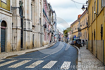 Alcantara Lisboa district narrow street view, Lisbon, Portugal Editorial Stock Photo