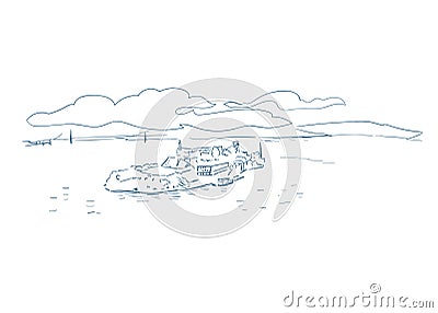 Alcatraz Bay San Francisco usa vector sketch city illustration line art Vector Illustration