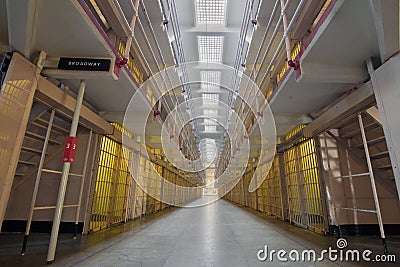 Alcatraz Island Prison Broadway Cell Block Stock Photo