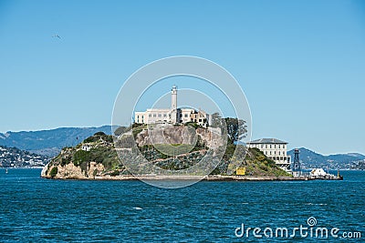 Alcatraz prison island in San Francisco at hot summer day. Editorial Stock Photo