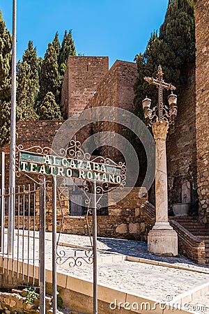 The Alcazaba is a palatial fortification in MÃ¡laga, Spain. Editorial Stock Photo