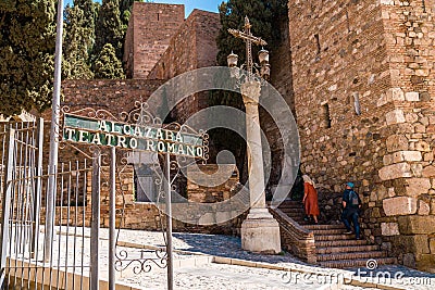 The Alcazaba is a palatial fortification in MÃ¡laga, Spain. Editorial Stock Photo