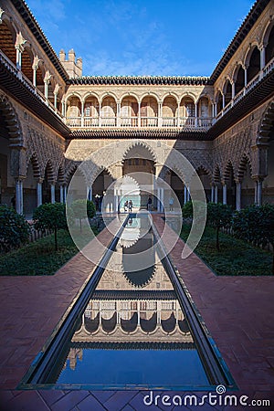 Alcazar of Seville, The Courtyard of the Maidens. Editorial Stock Photo