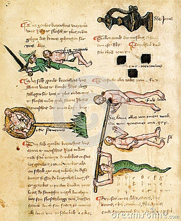 alchemical illustration of the martyrdom of metals by ulmannus from the book of the holy trinity Cartoon Illustration